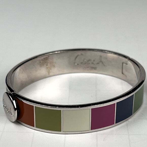 Coach Multi-Colored Hinge Bangle Push Button Clasp Enamel and Silver - Picture 8 of 11